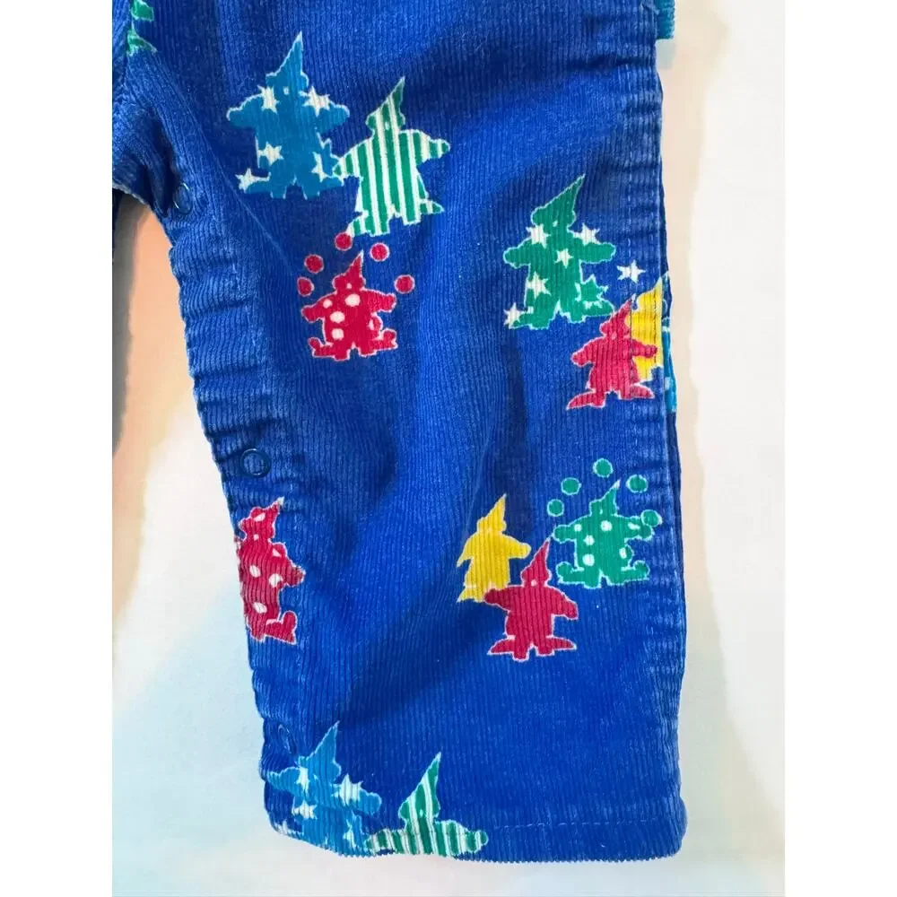 Vintage OshKosh Clown Print Blue Corduroy Overalls 24 Months